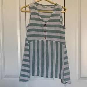 beachlunchlounge Green and White Striped Sleeveless Top